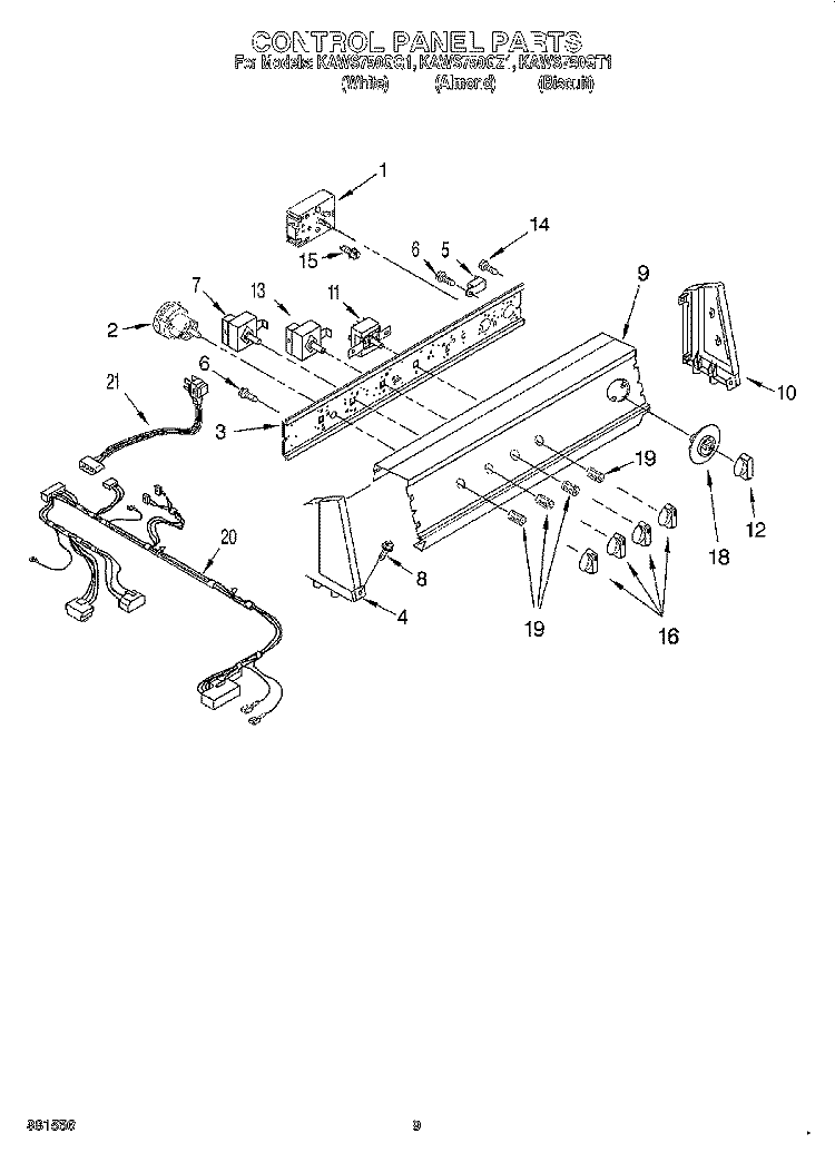 CONTROL PANEL Diagram and Parts List for  KitchenAid Washer