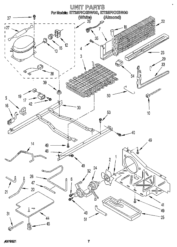 UNIT Diagram and Parts List for ET25PKXBN00  Whirlpool Refrigerator