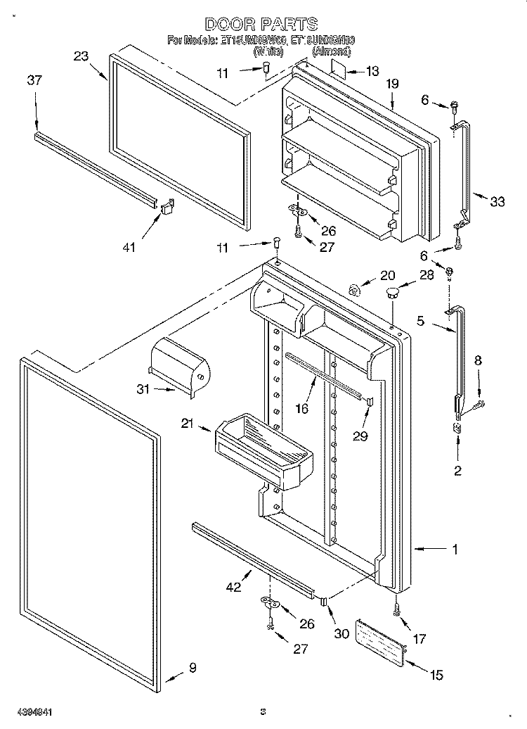 DOOR Diagram and Parts List for ET18UMXGN00  Whirlpool Refrigerator