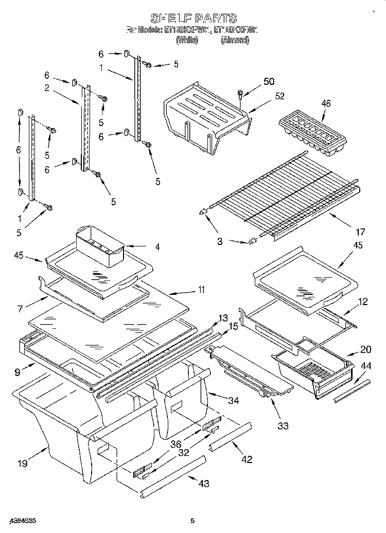 SHELF Diagram and Parts List for ET19DKXFW01  Whirlpool Refrigerator