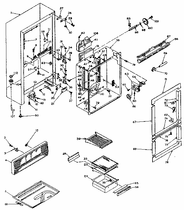 Cabinet Parts Diagram and Parts List for 106W14FL  Kenmore Refrigerator