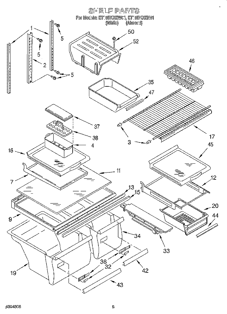 SHELF Diagram and Parts List for ET19DKXEN01  Whirlpool Refrigerator