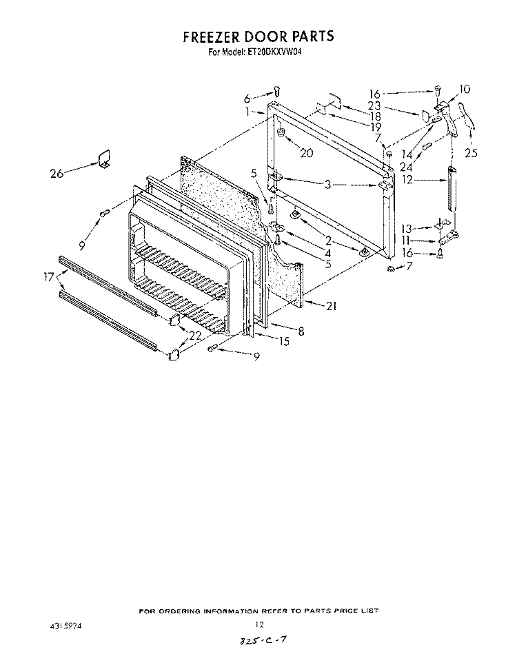 FREEZER DOOR Diagram and Parts List for ET20DKXVM04  Whirlpool Refrigerator