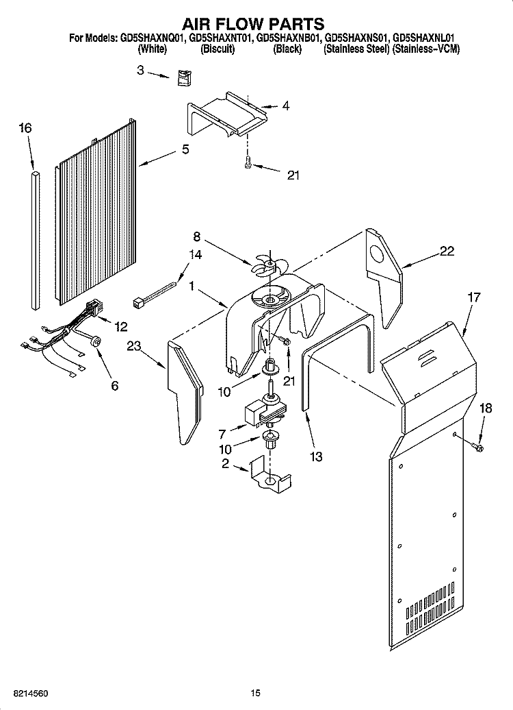 AIR FLOW PARTS Diagram and Parts List for GD5SHAXNT01  Whirlpool Refrigerator