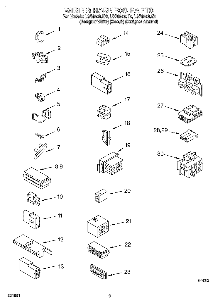 WIRING HARNESS Diagram and Parts List for  Whirlpool Washer