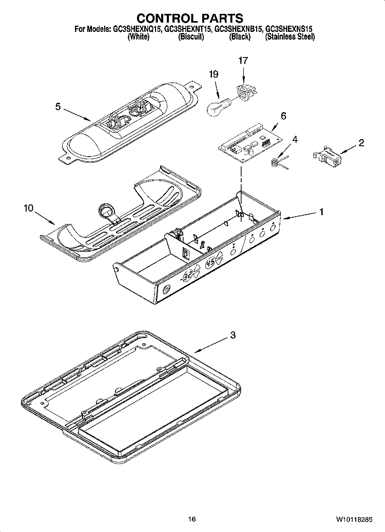 CONTROL PARTS Diagram and Parts List for GC3SHEXNT15  Whirlpool Refrigerator
