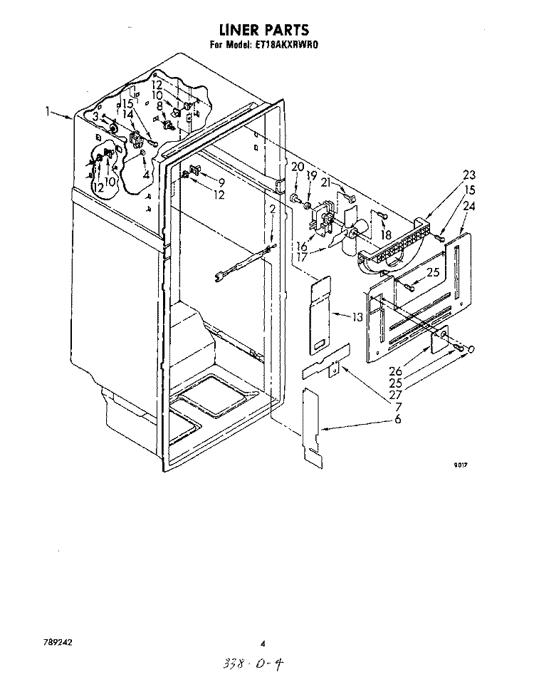 LINER Diagram and Parts List for ET18AKXRWR0  Whirlpool Refrigerator