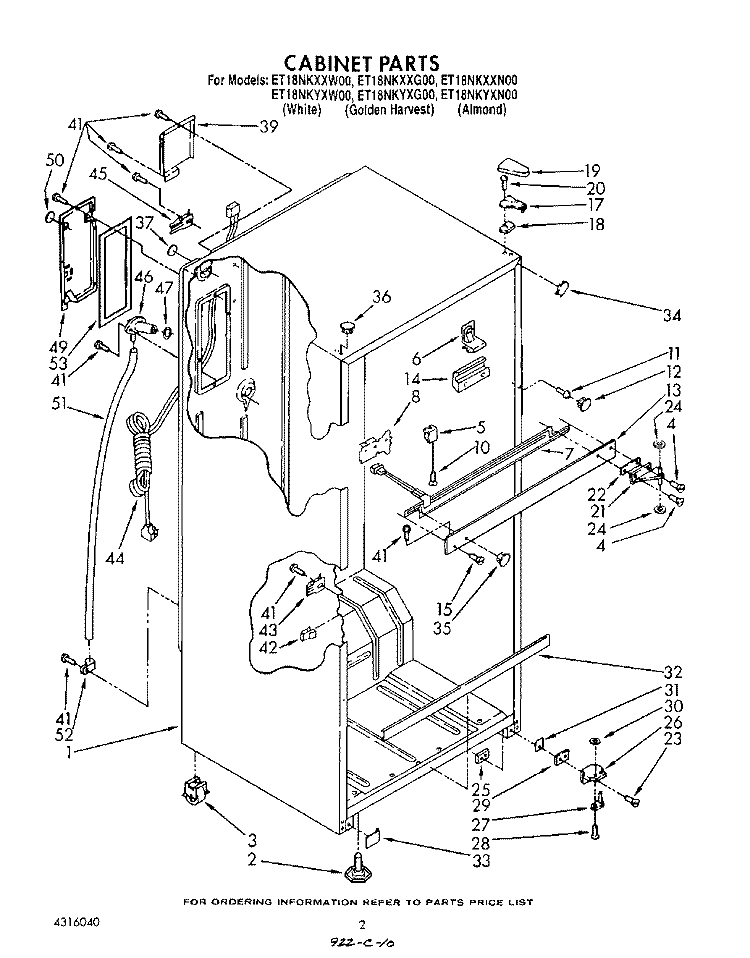 CABINET Diagram and Parts List for ET18NKXXN00  Whirlpool Refrigerator