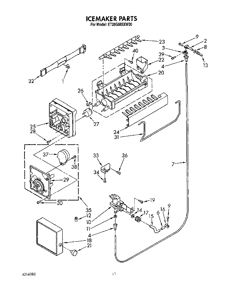 ICEMAKER, LIT/OPTIONAL Diagram and Parts List for ET20GMXXN00  Whirlpool Refrigerator