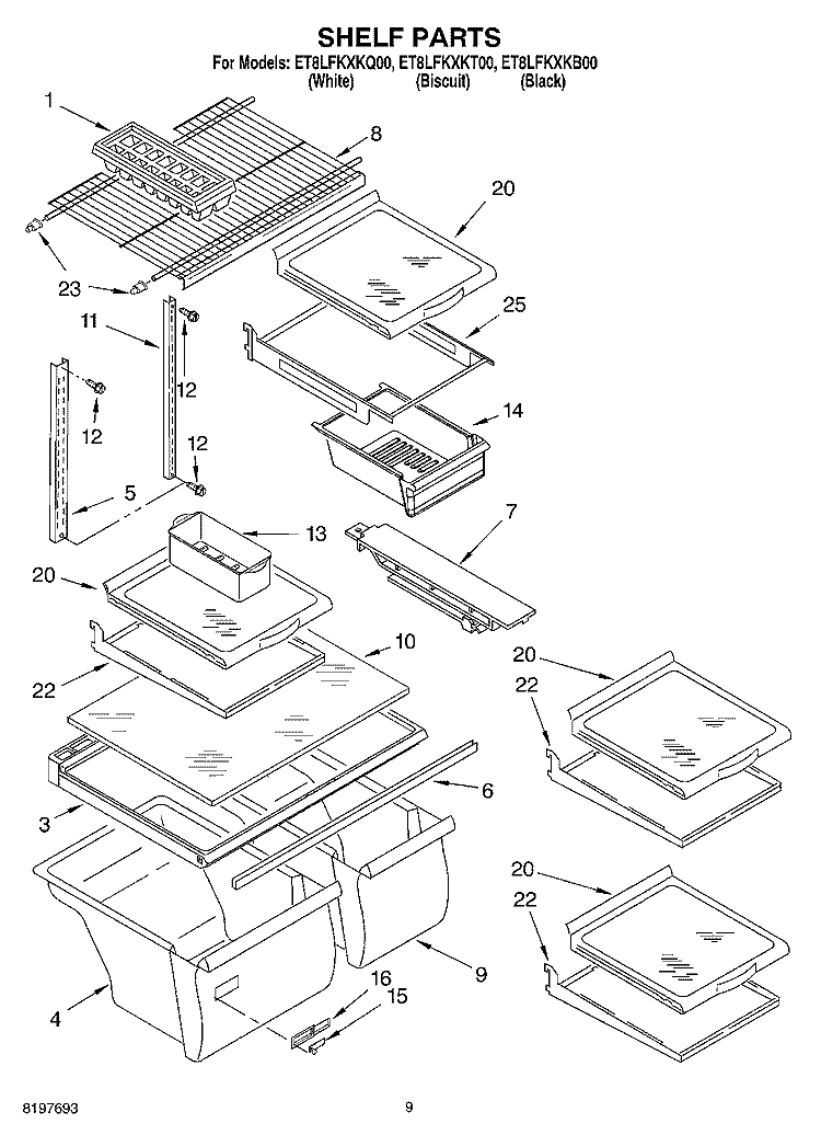 SHELF, OPTIONAL Diagram and Parts List for ET8LFKXKB00  Whirlpool Refrigerator