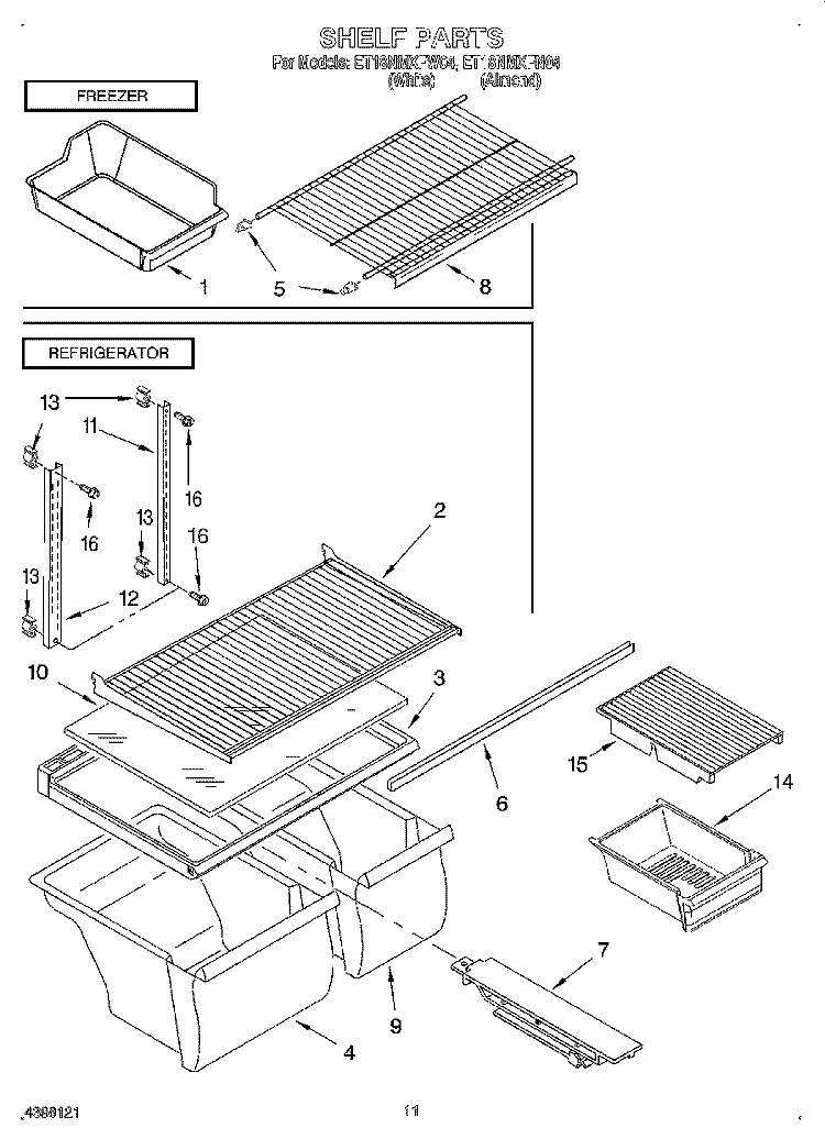 SHELF, LIT/OPTIONAL Diagram and Parts List for ET18NMXFW04  Whirlpool Refrigerator