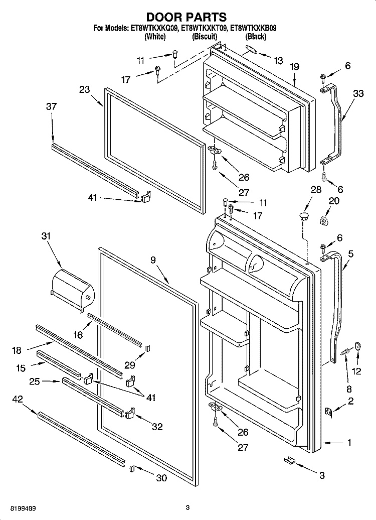 DOOR PARTS Diagram and Parts List for ET8WTKXKB09  Whirlpool Refrigerator