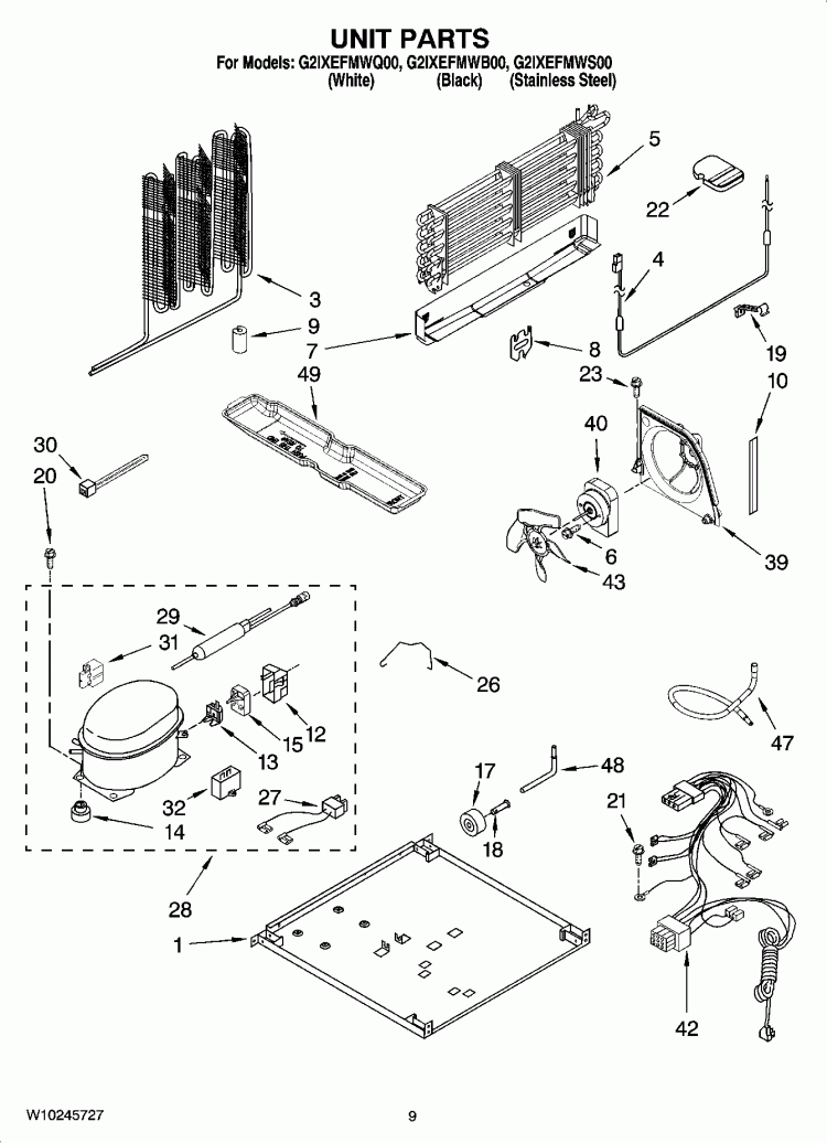 UNIT PARTS Diagram and Parts List for G2IXEFMWQ00  Whirlpool Refrigerator
