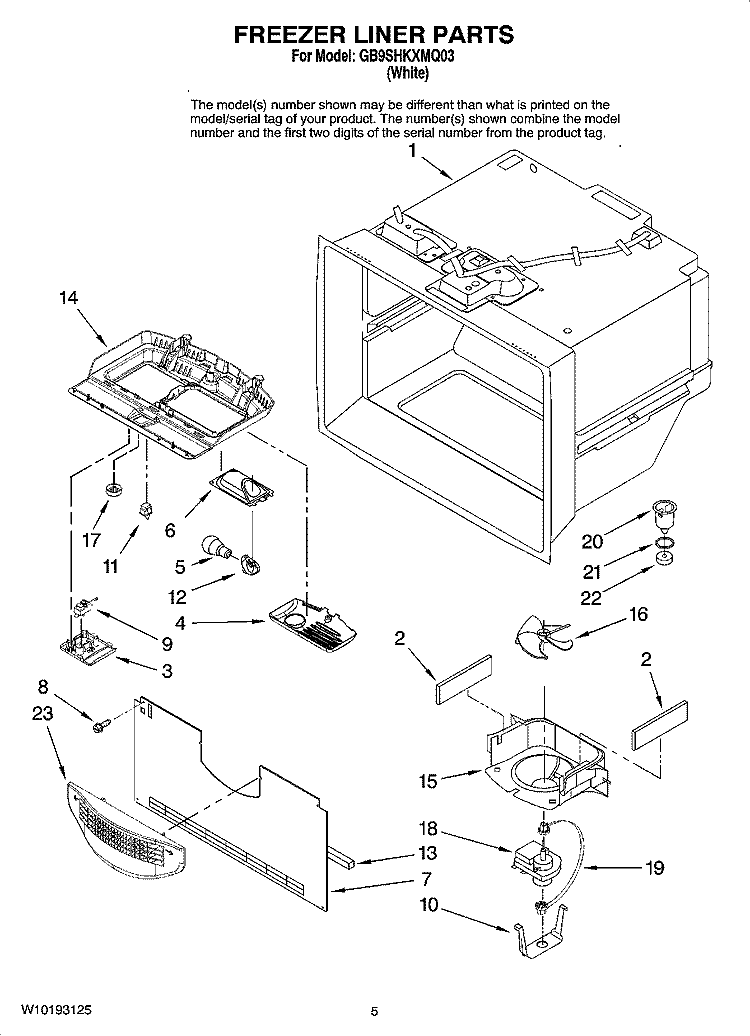 FREEZER LINER PARTS Diagram and Parts List for GB9SHKXMQ03  Whirlpool Refrigerator