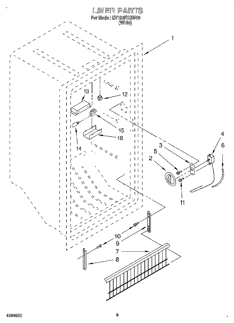 LINER, LIT/OPTIONAL Diagram and Parts List for  Whirlpool Freezer