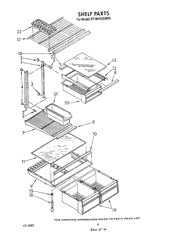 SHELF Diagram and Parts List for ET18HKXSW0B  Whirlpool Refrigerator
