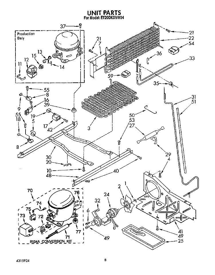 UNIT Diagram and Parts List for ET20DKXVM04  Whirlpool Refrigerator