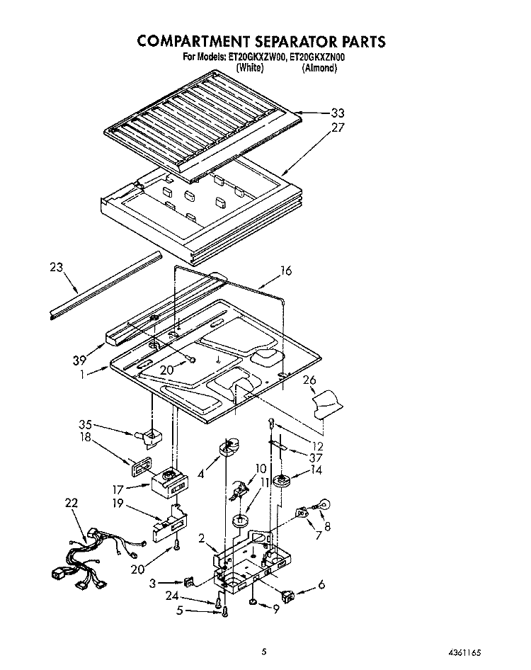 COMPARTMENT SEPARATOR Diagram and Parts List for ET20GKXZW00  Whirlpool Refrigerator