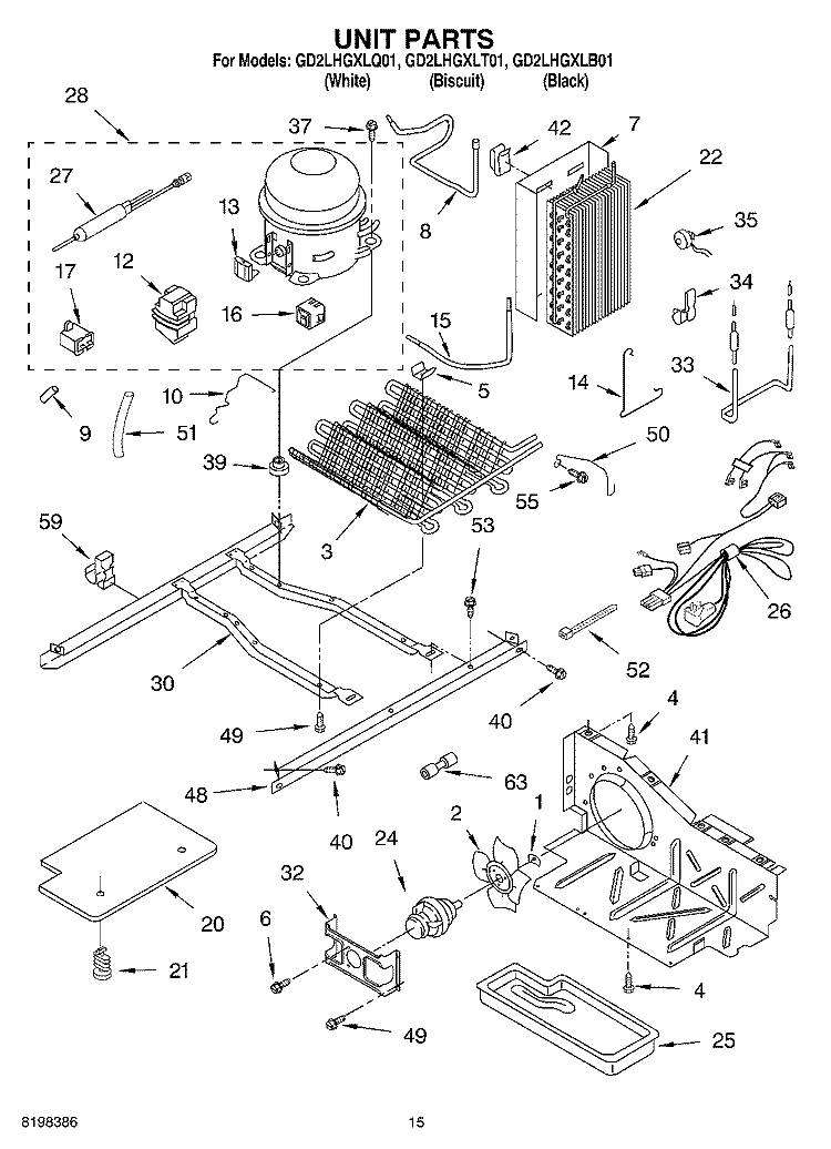 UNIT Diagram and Parts List for GD2LHGXLB01  Whirlpool Refrigerator