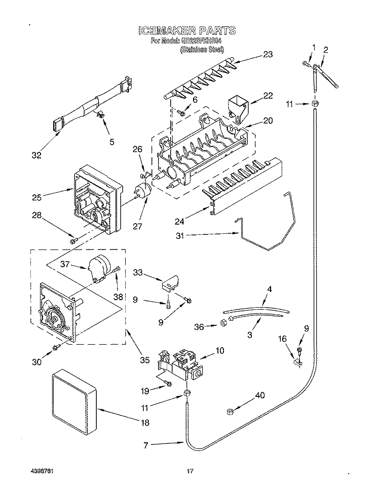 ICE MAKER Diagram and Parts List for GD22SFXHS04  Whirlpool Refrigerator