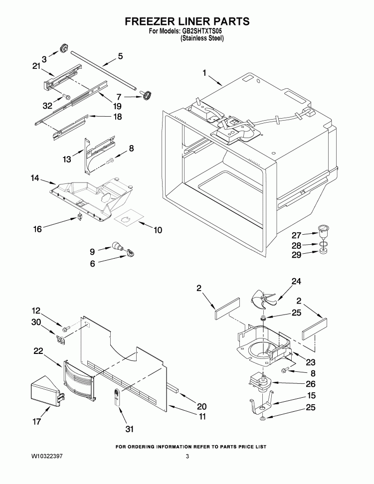 FREEZER LINER PARTS Diagram and Parts List for GB2SHTXTS05  Whirlpool Refrigerator