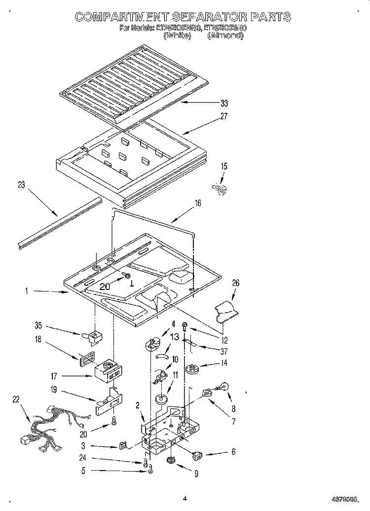 COMPARTMENT SEPARATOR Diagram and Parts List for ET20ZKXBW00  Whirlpool Refrigerator