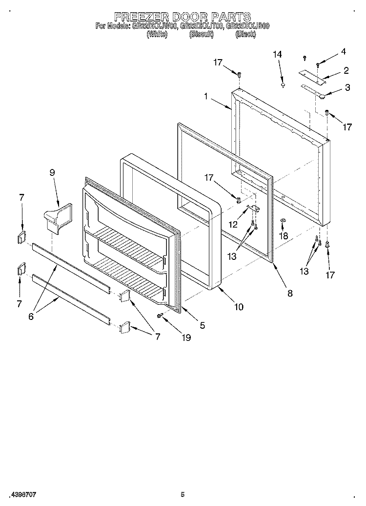 FREEZER DOOR Diagram and Parts List for GB22DKXJB00  Whirlpool Refrigerator
