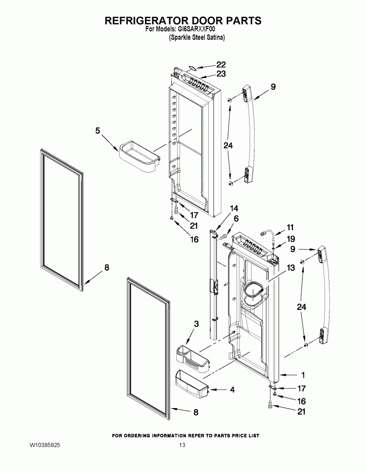 REFRIGERATOR DOOR PARTS Diagram and Parts List for GI6SARXXF00  Whirlpool Refrigerator