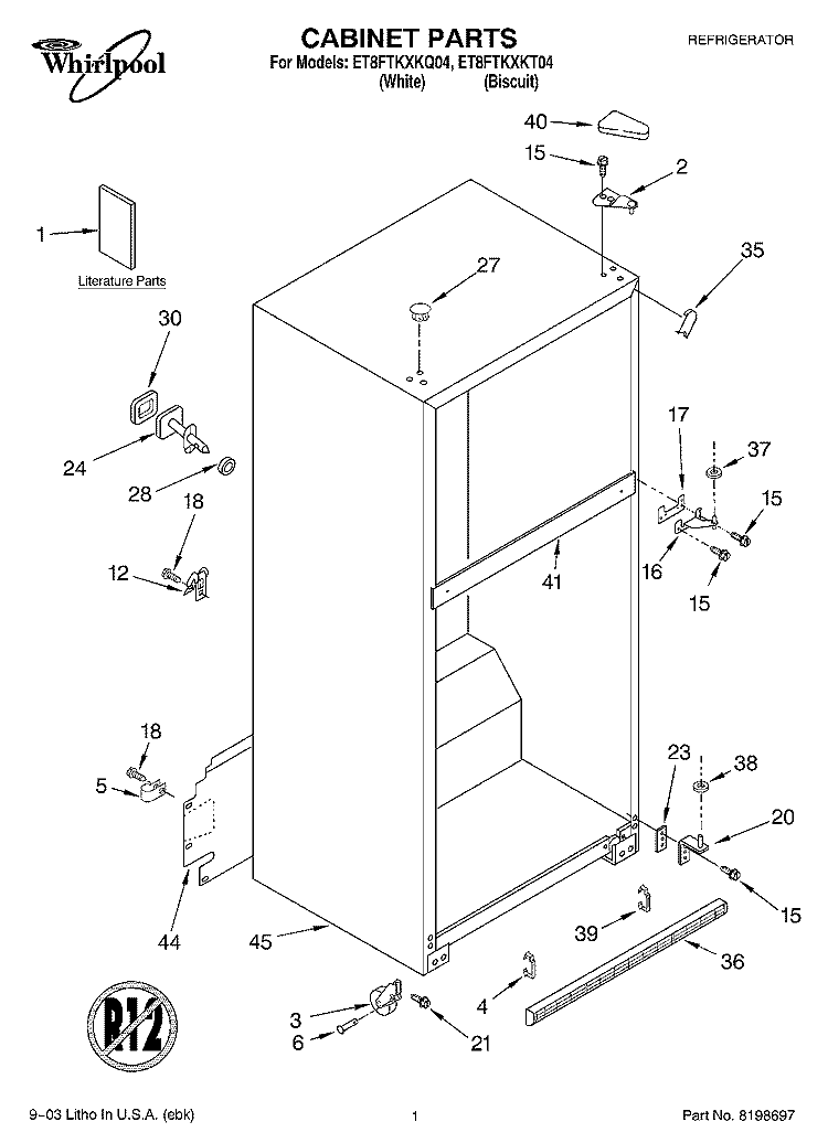 CABINET PARTS Diagram and Parts List for ET8FTKXKT04  Whirlpool Refrigerator