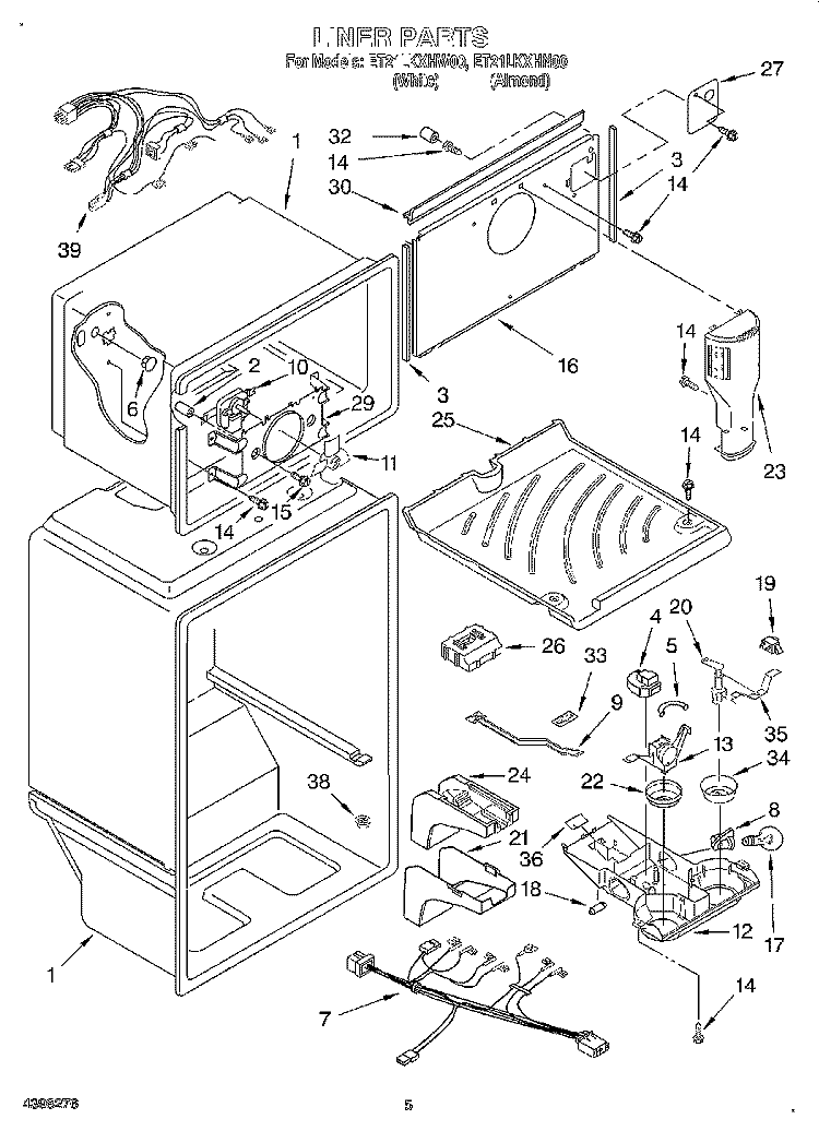 LINER Diagram and Parts List for ET21LKXHW00  Whirlpool Refrigerator