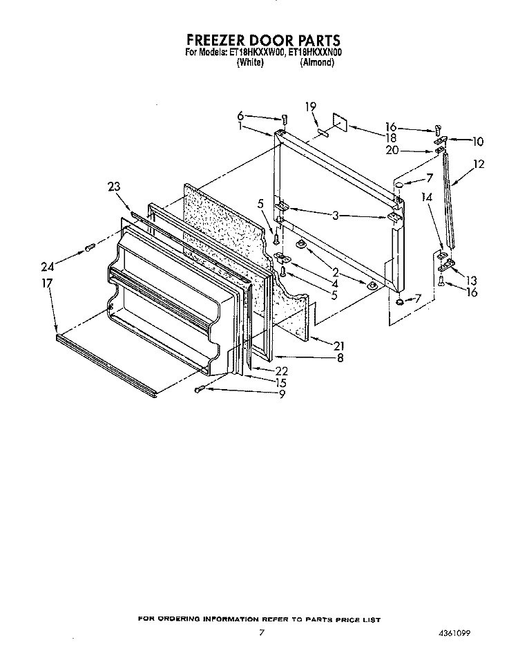 FREEZER DOOR Diagram and Parts List for ET18HKXXW00  Whirlpool Refrigerator
