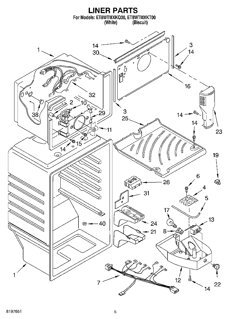 LINER Diagram and Parts List for ET8WTMXKT00  Whirlpool Refrigerator