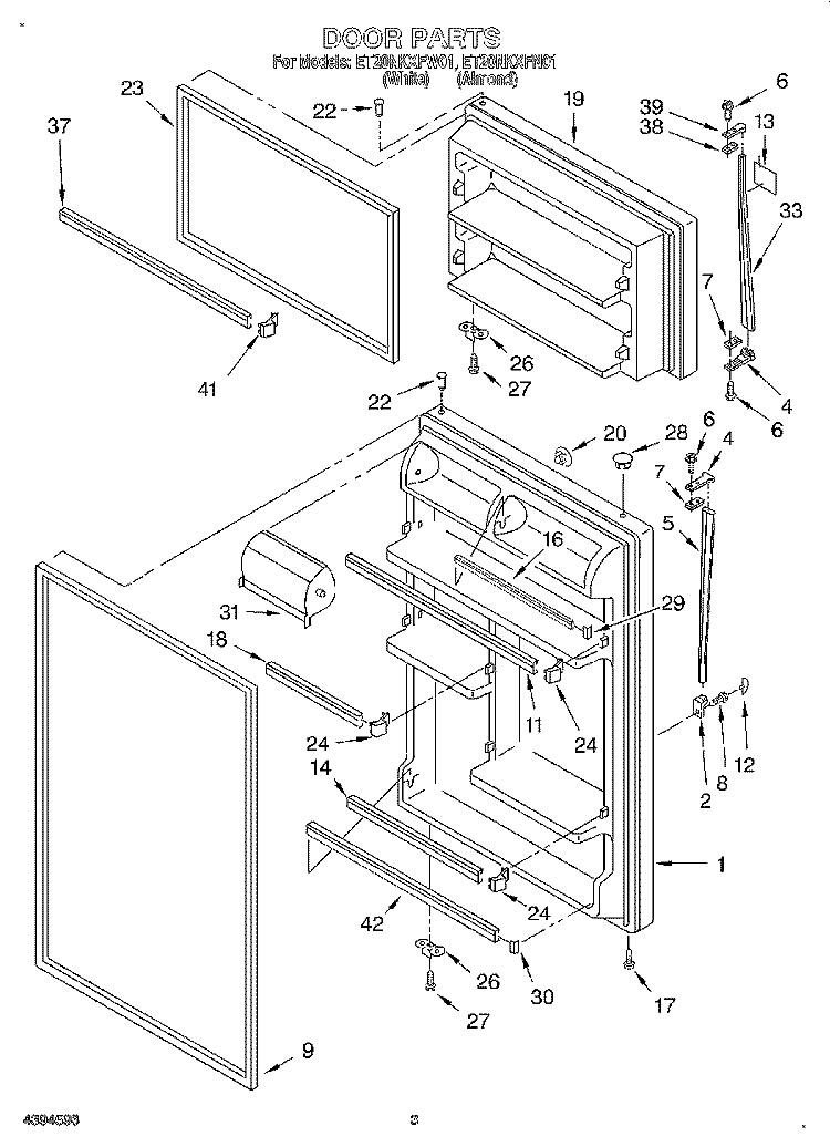 DOOR Diagram and Parts List for ET20NKXFN01  Whirlpool Refrigerator