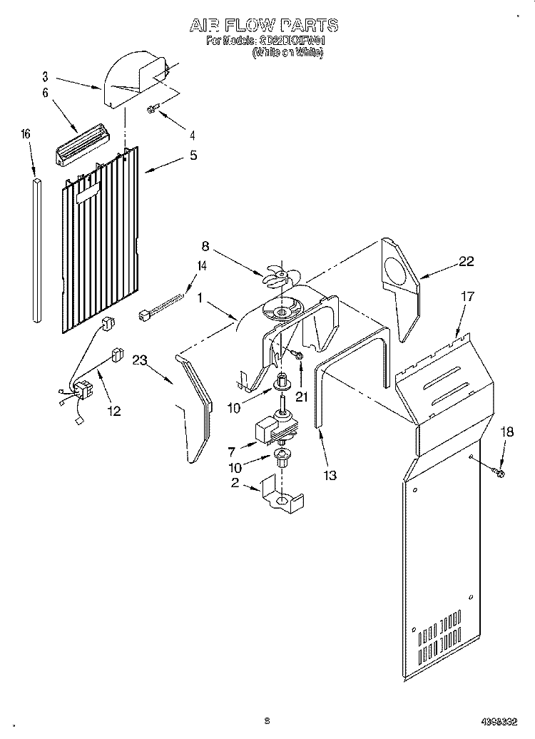 AIR FLOW Diagram and Parts List for GD22DKXFW01  Whirlpool Refrigerator