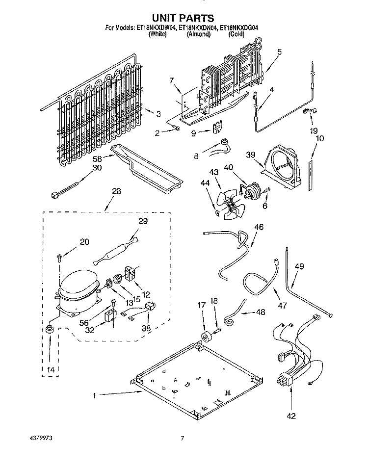 UNIT Diagram and Parts List for ET18NKXDW04  Whirlpool Refrigerator
