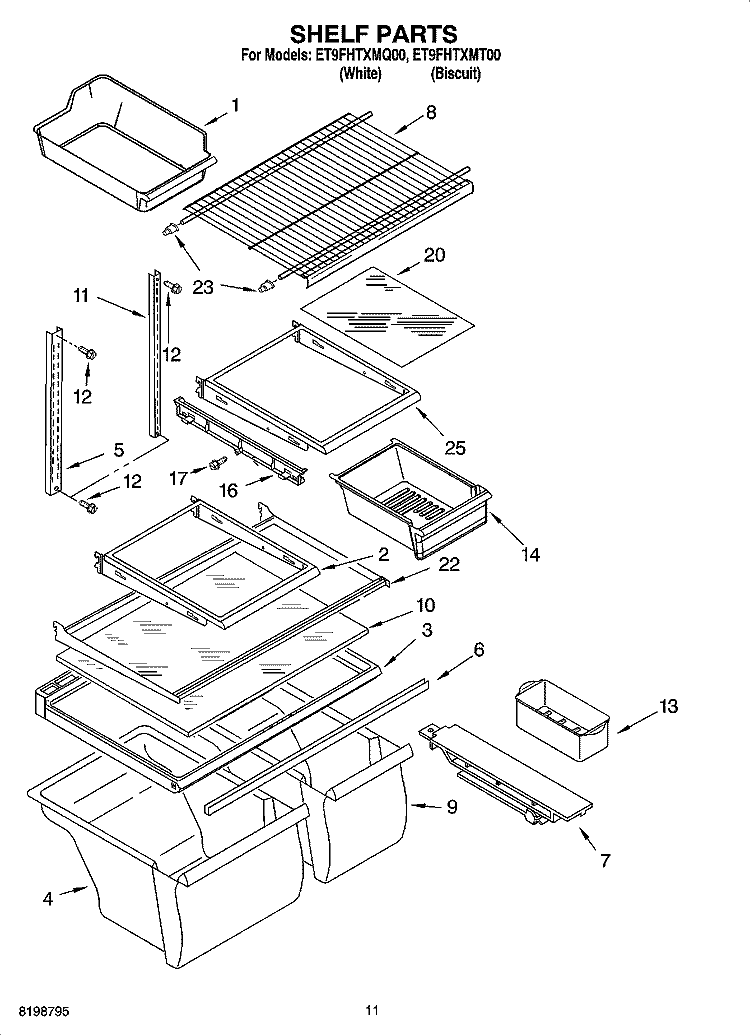 SHELF PARTS Diagram and Parts List for ET9FHTXMT00  Whirlpool Refrigerator