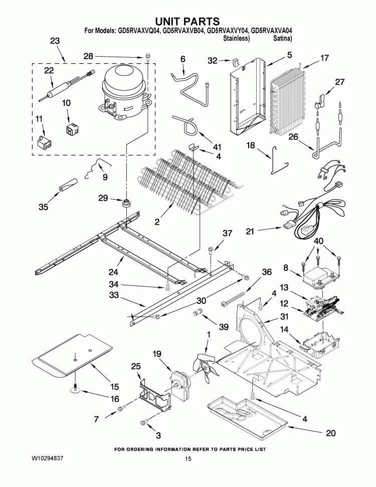UNIT PARTS Diagram and Parts List for GD5RVAXVB04  Whirlpool Refrigerator