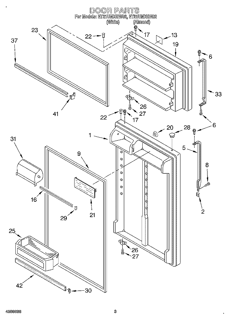 DOOR Diagram and Parts List for ET21UMXGW02  Whirlpool Refrigerator