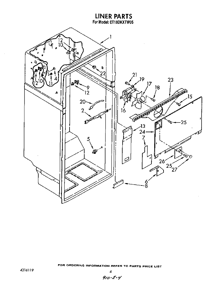 LINER Diagram and Parts List for ET18DKXTG05  Whirlpool Refrigerator