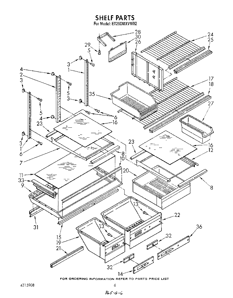 SHELF , LIT/OPTIONAL Diagram and Parts List for ET25DMXVF02  Whirlpool Refrigerator