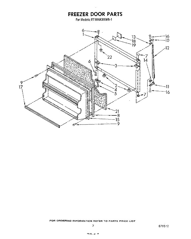 FREEZER DOOR Diagram and Parts List for ET18NKXRWR1  Whirlpool Refrigerator
