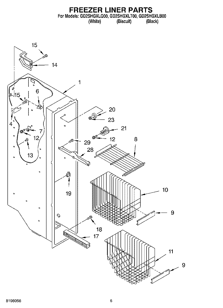 FREEZER LINER Diagram and Parts List for GD2SHGXLT00  Whirlpool Refrigerator