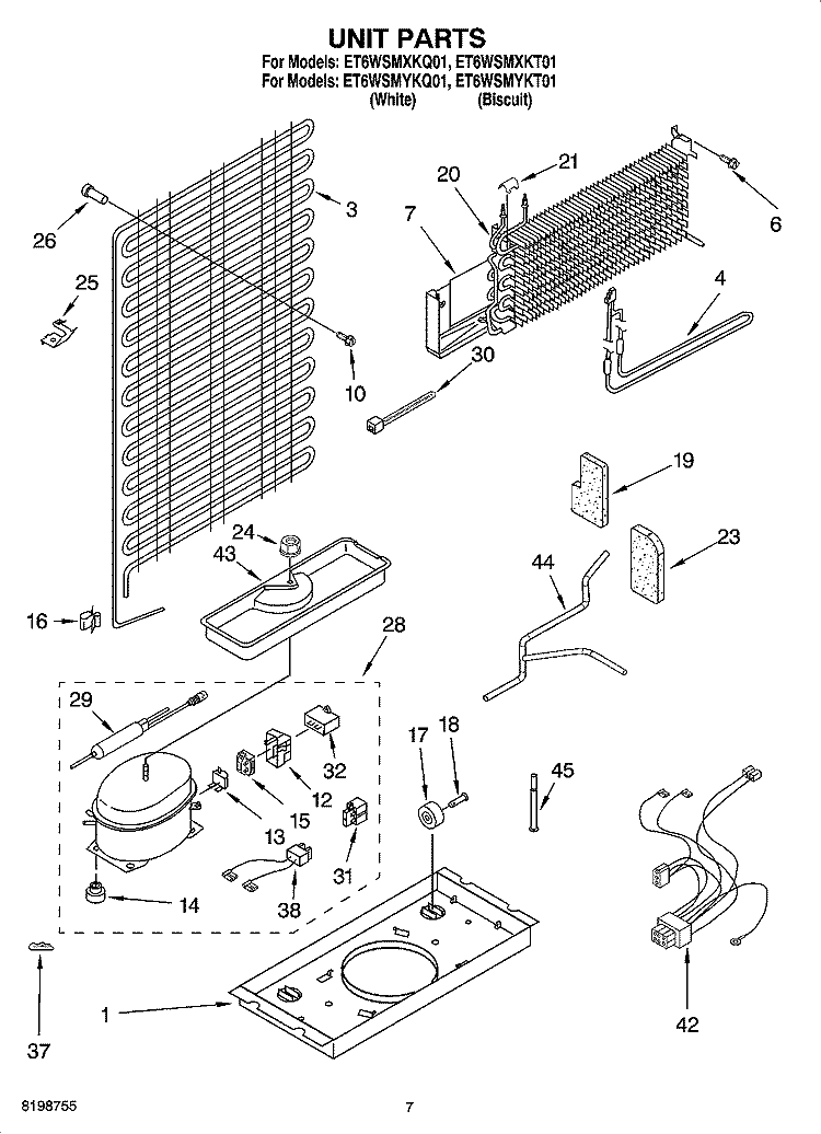 UNIT PARTS Diagram and Parts List for ET6WSMYKQ01  Whirlpool Refrigerator