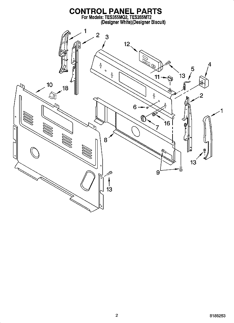 CONTROL PANEL PARTS Diagram and Parts List for TES355MT2  Estate Range