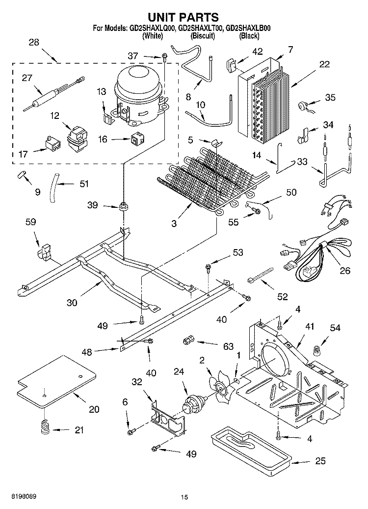 UNIT Diagram and Parts List for GD2SHAXLT00  Whirlpool Refrigerator