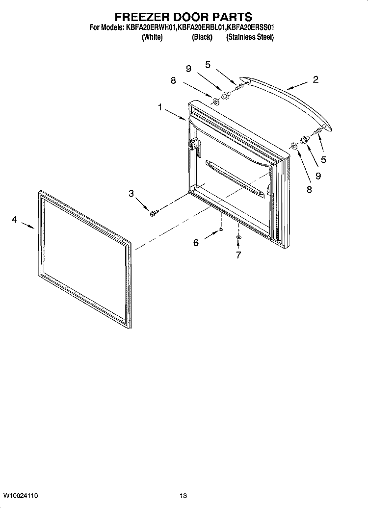 FREEZER DOOR PARTS Diagram and Parts List for  KitchenAid Refrigerator