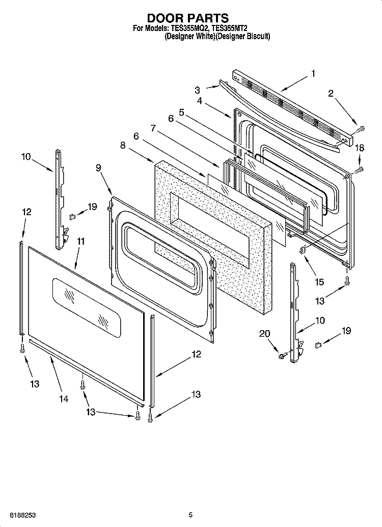 DOOR PARTS Diagram and Parts List for TES355MT2  Estate Range