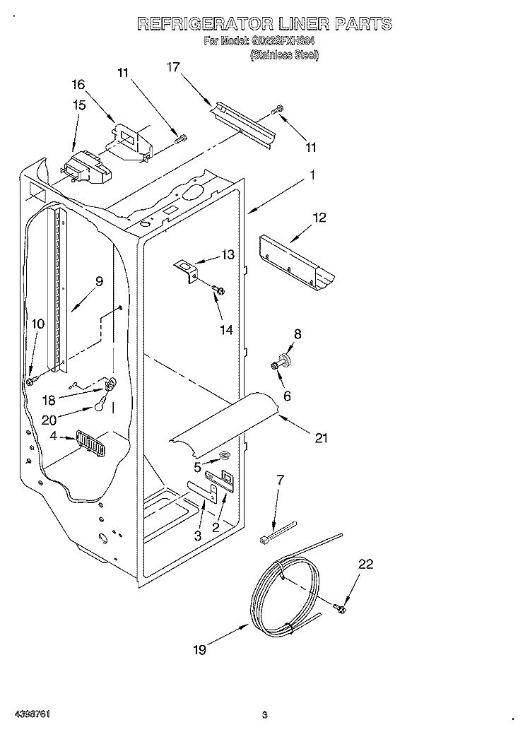 REFRIGERATOR LINER Diagram and Parts List for GD22SFXHS04  Whirlpool Refrigerator