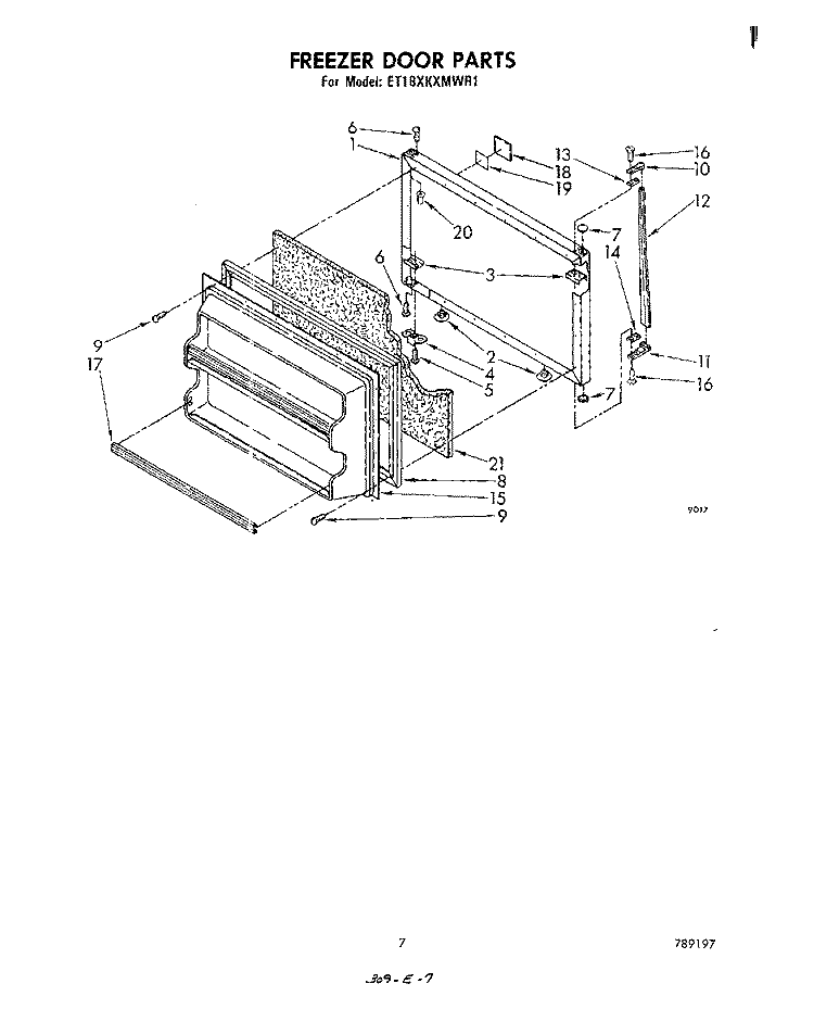 FREEZER DOOR Diagram and Parts List for ET18XKXMWR1  Whirlpool Refrigerator