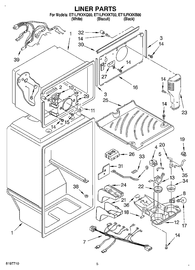 LINER Diagram and Parts List for ET1LFKXKT00  Whirlpool Refrigerator